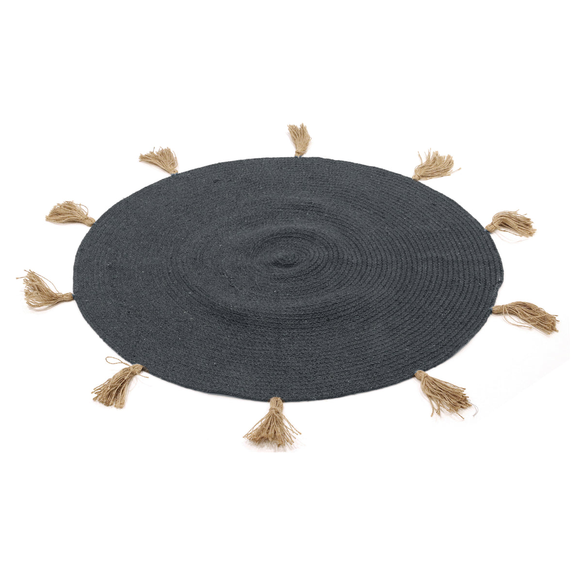 Tapis Rond Coton Pompon Gris 90Cm