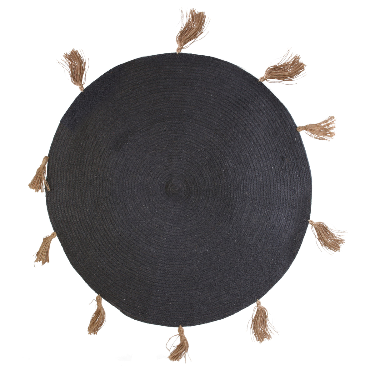 Tapis Rond Coton Pompon Gris 90Cm