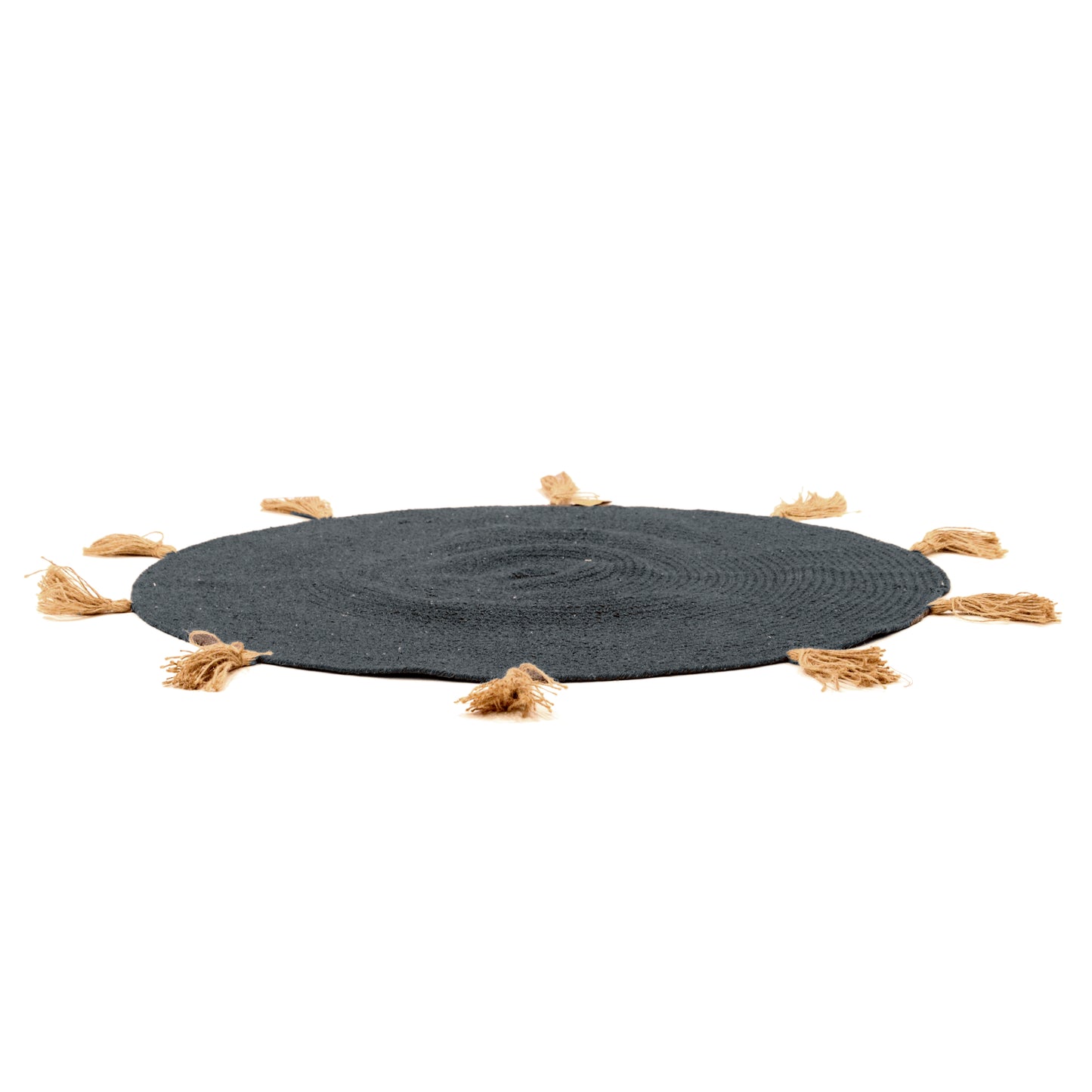 Tapis Rond Coton Pompon Gris 90Cm