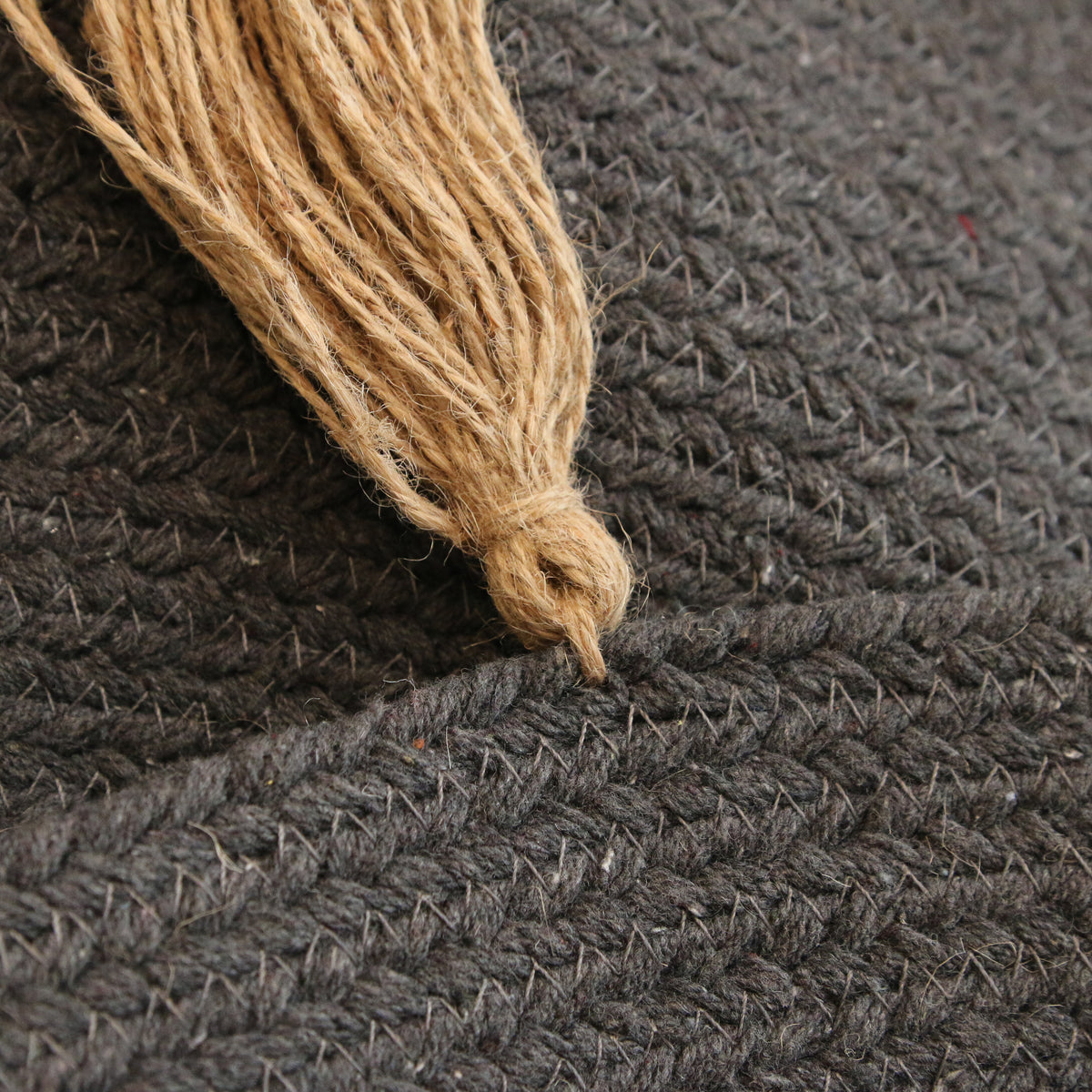 Tapis Rond Coton Pompon Gris 90Cm