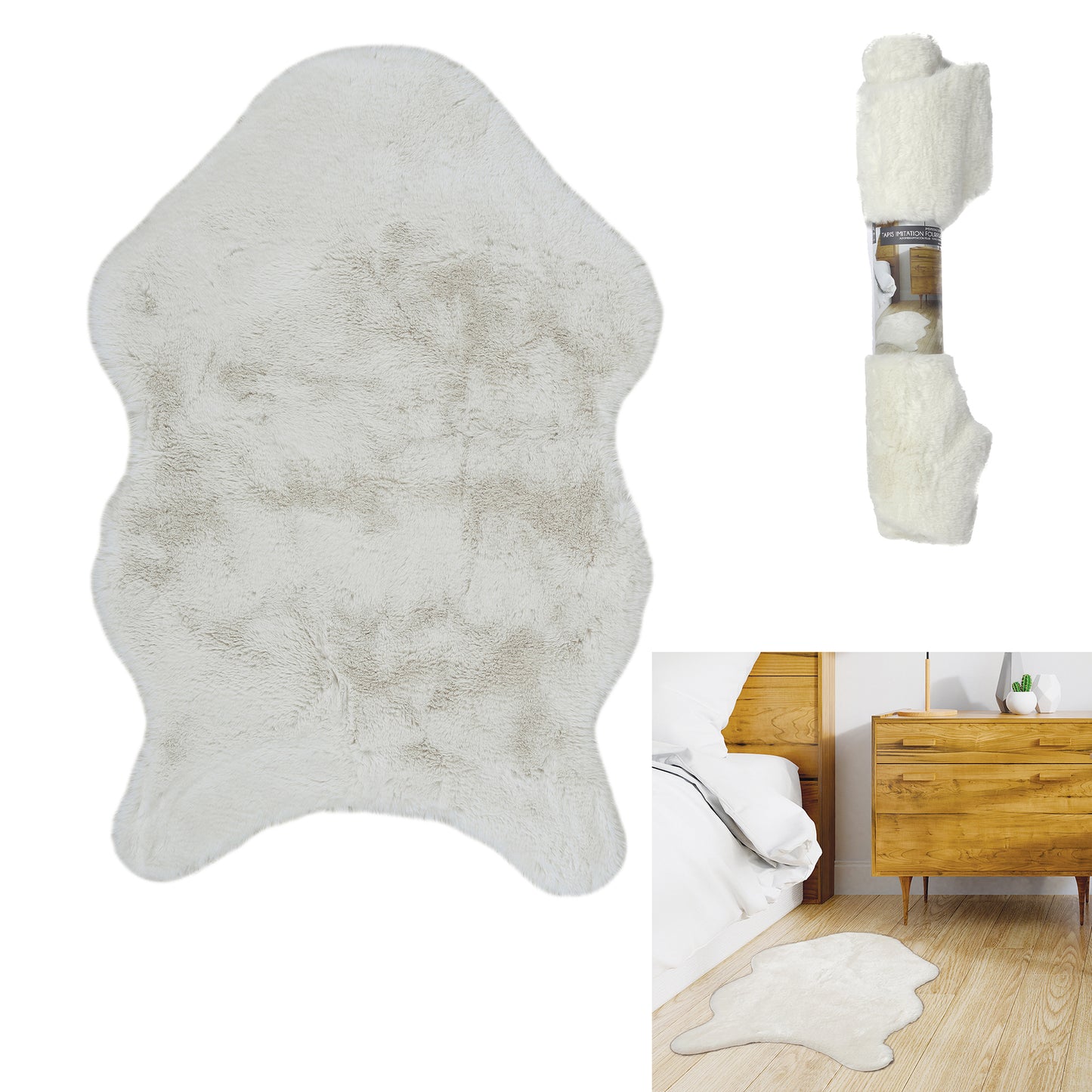 Tapis Imitation Fourrure Poil Fin Ecru 60X90Cm