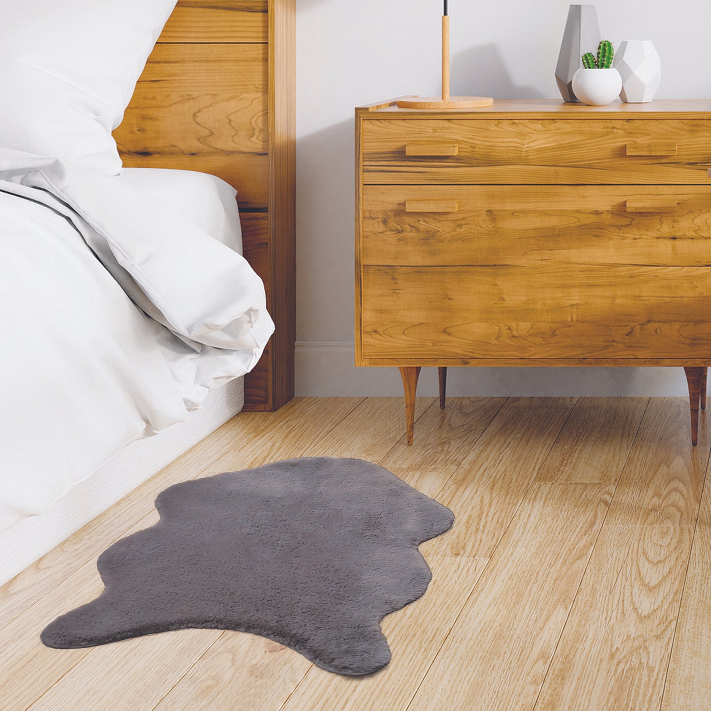 Tapis Imitation Fourrure Poil Fin Gris 60X90Cm