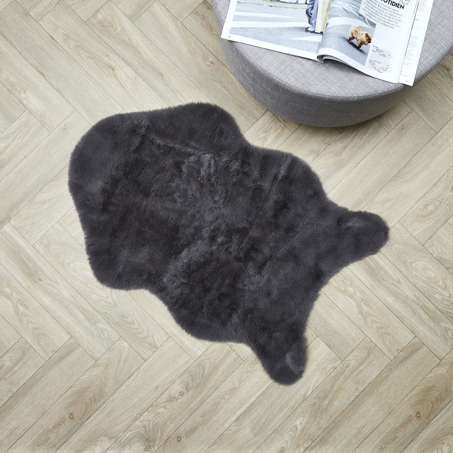 Tapis Imitation Fourrure Poil Fin Gris 60X90Cm