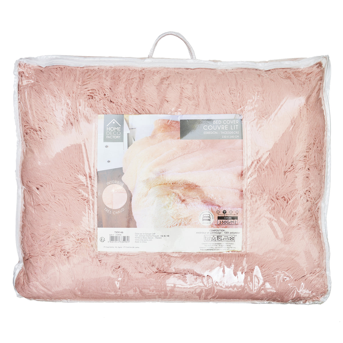 Couvre Lit Poils Longs Rose 220X240Cm