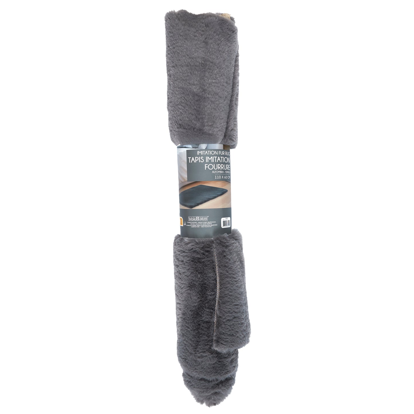 Tapis Imitation Fourrure Fin Gris 110X60Cm