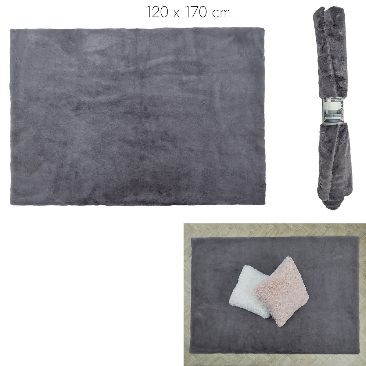 Tapis Imitation Fourrure Fin Gris 120X170Cm