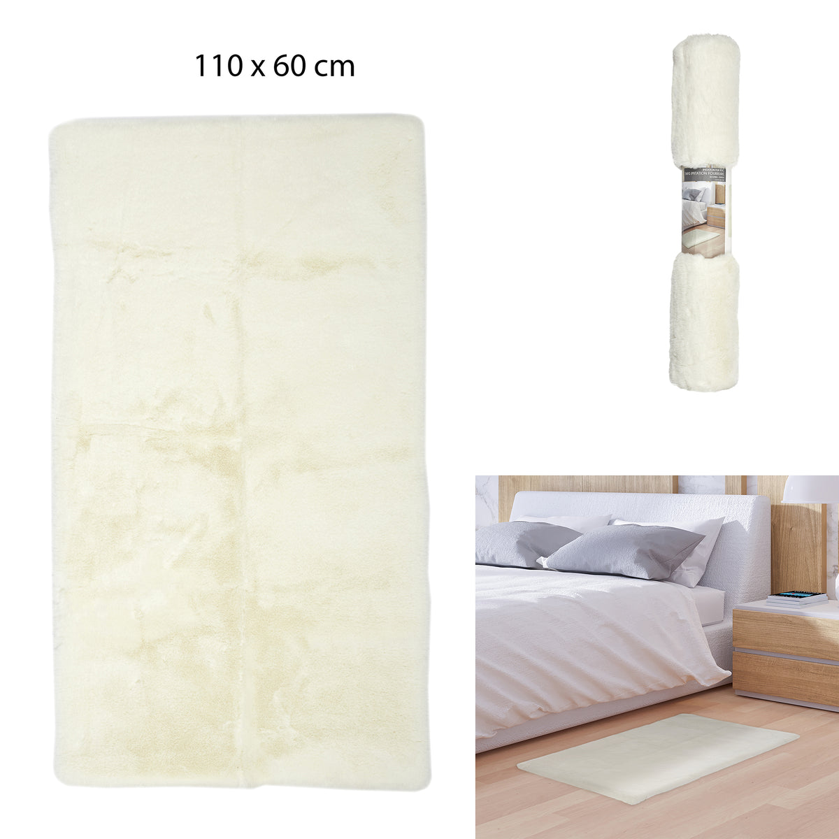 Tapis Imitation Fourrure Fin Ecru 110X60Cm