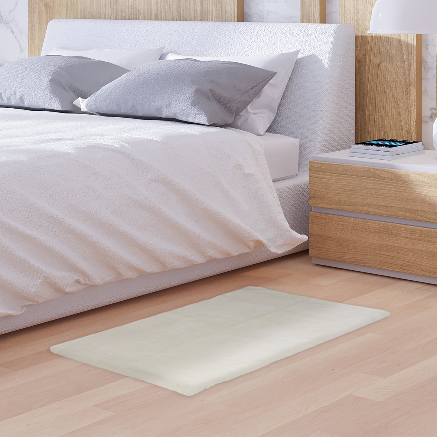 Tapis Imitation Fourrure Fin Ecru 110X60Cm