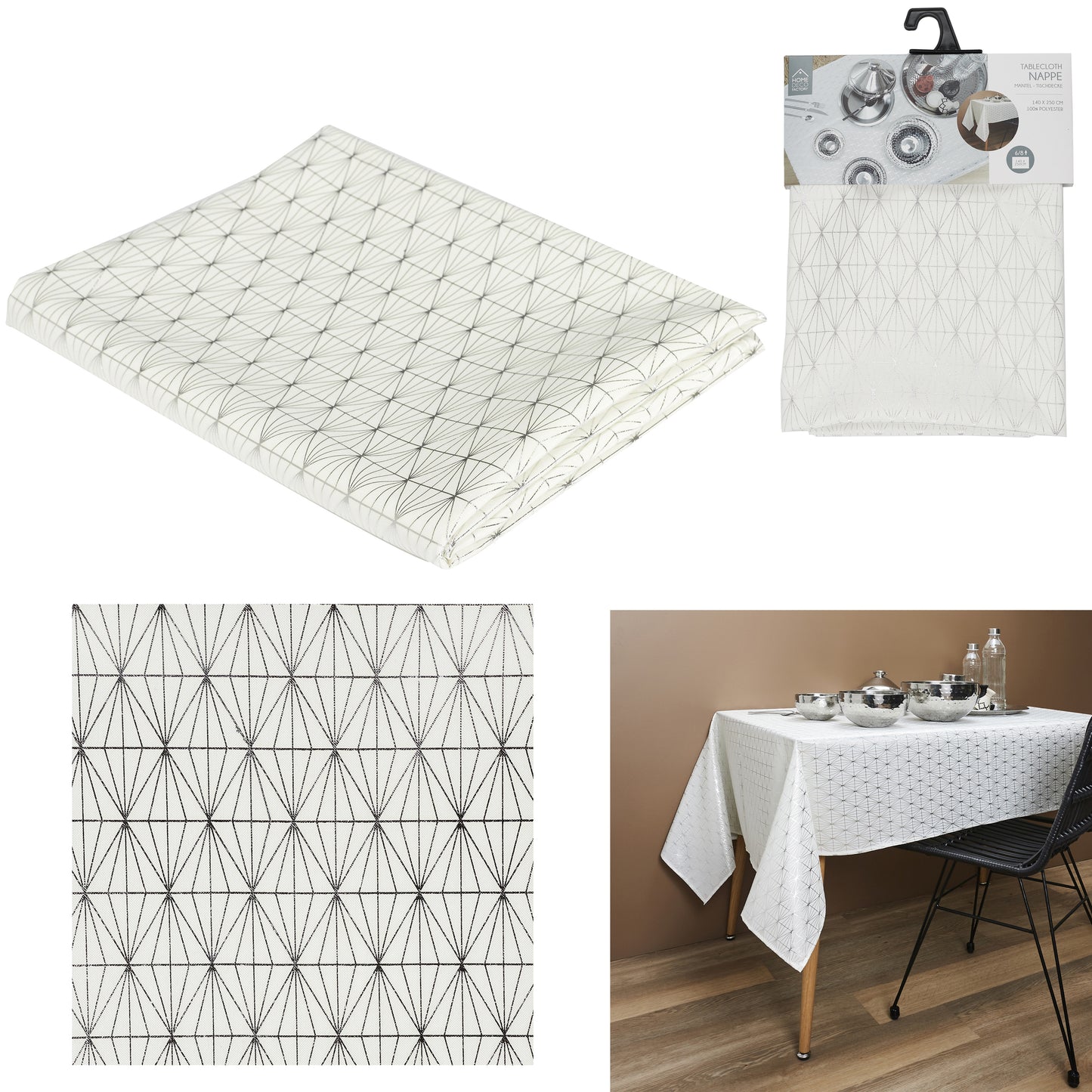 Nappe Motif Geometrique Argente 140X250Cm