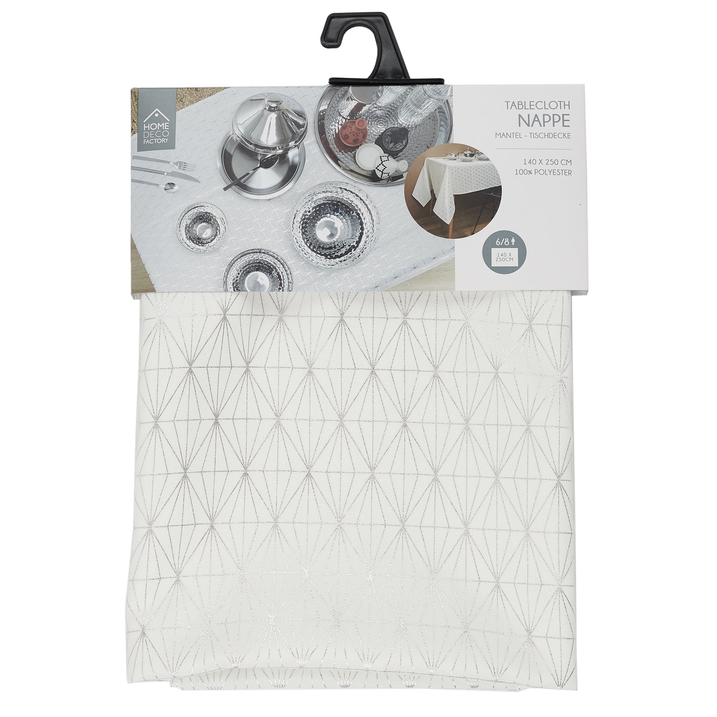 Nappe Motif Geometrique Argente 140X250Cm