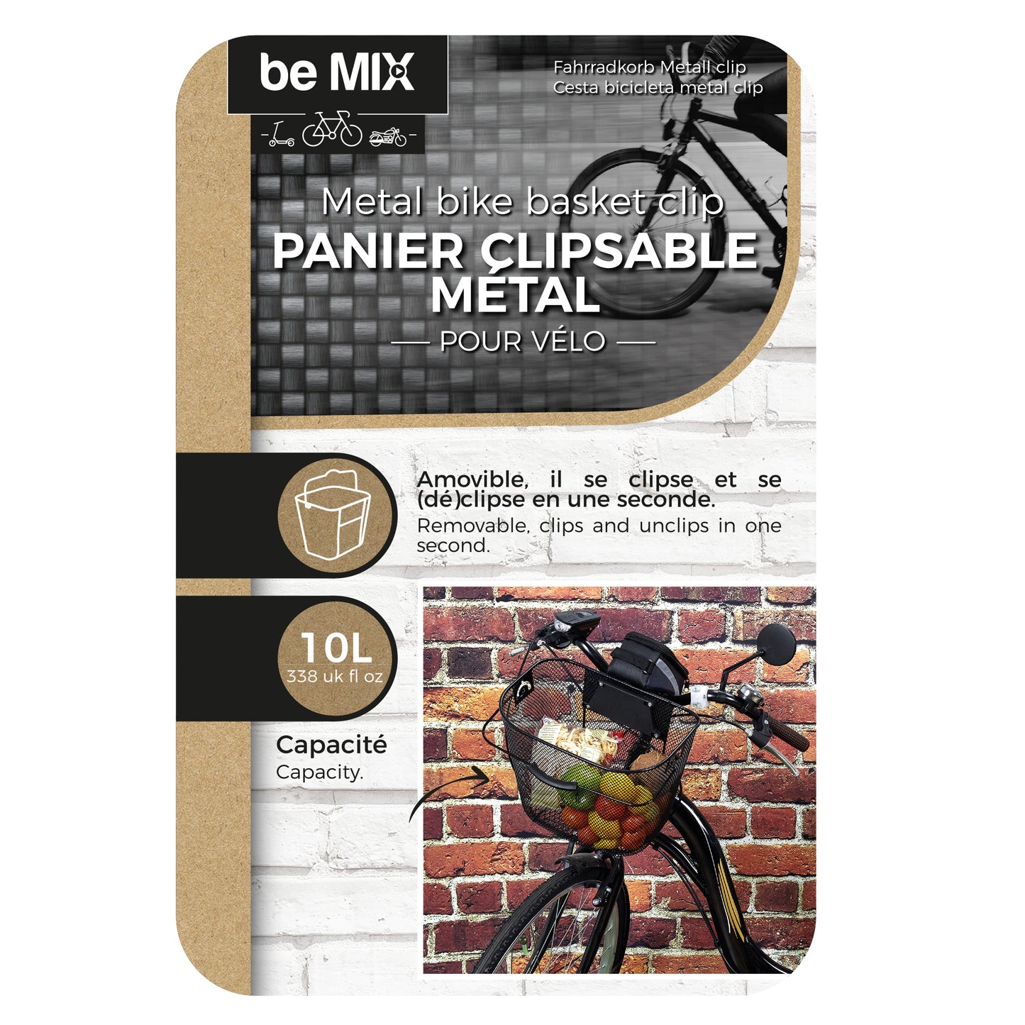 Panier Velo Metal Noir Clip Automatique 10L