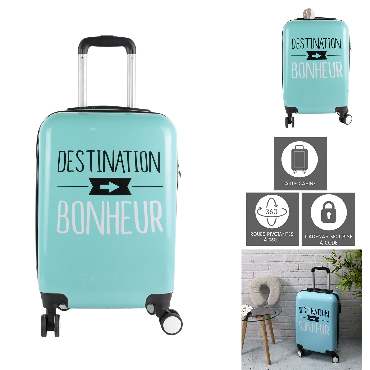 Valise Cabine Mots Vert 38L