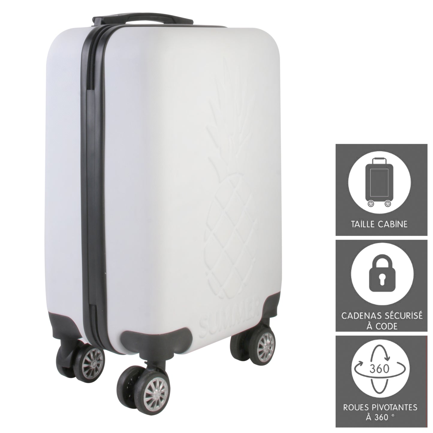 Valise Cabine Embossee Ananas Blanche 52X33X21C