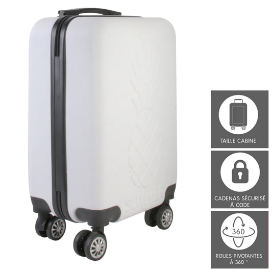Valise Cabine Embossee Ananas Blanche 52X33X21C