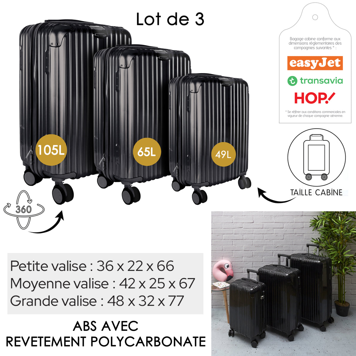 Valise New York Noire X3 49L 65L 105L