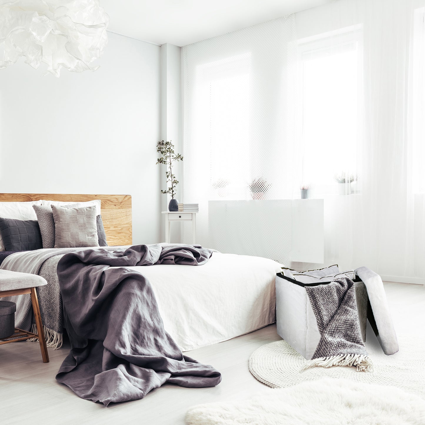 Pouf Pliable Imitation Fourrure Blanc