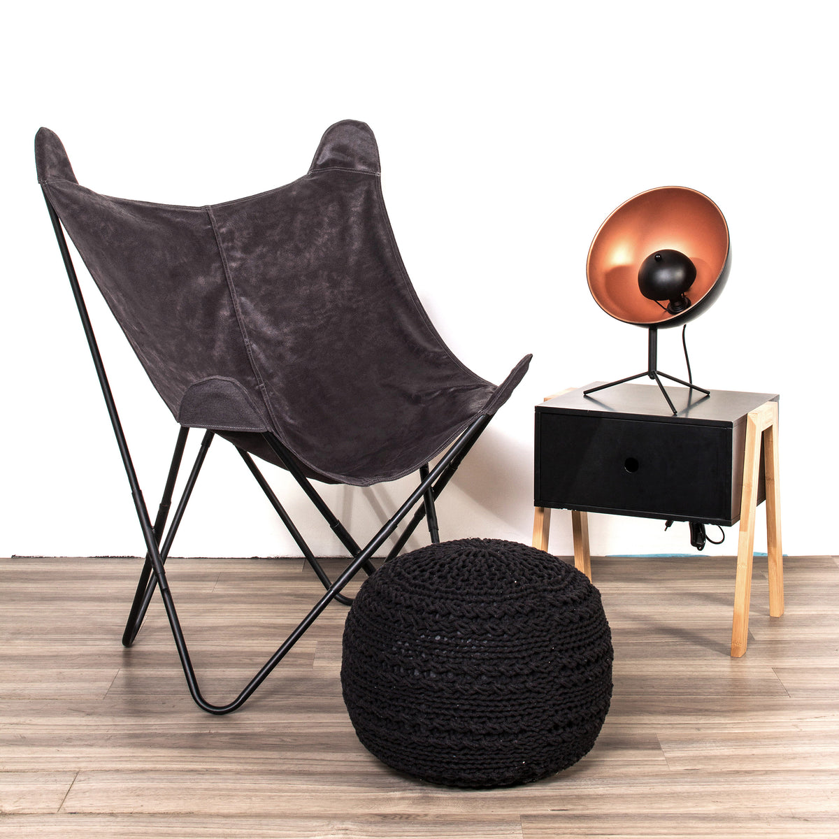 Fauteuil Papillon Suedine Gris