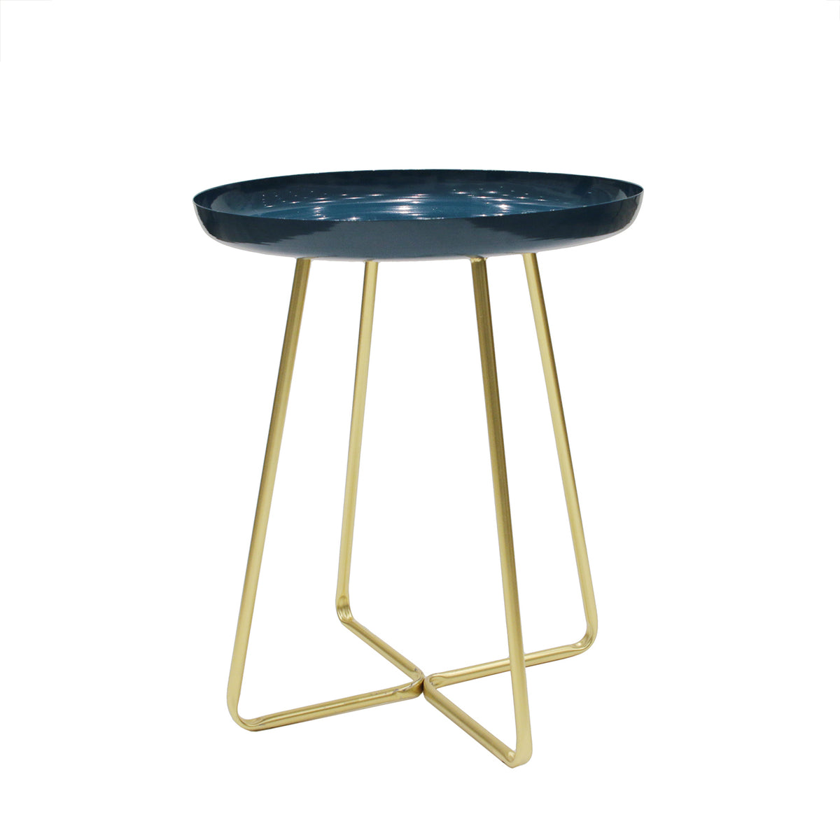 Table D Appoint Plateau Rond Glossy Bleu