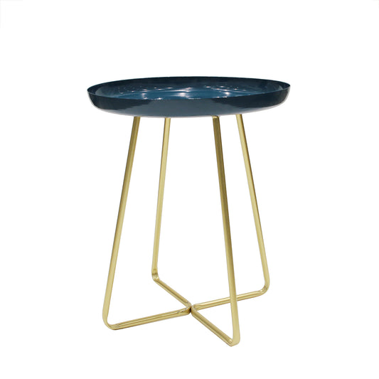Table D Appoint Plateau Rond Glossy Bleu