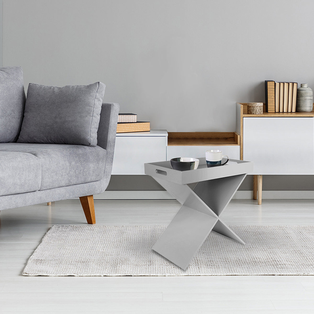 Table D Appoint Plateau Amovible Gris