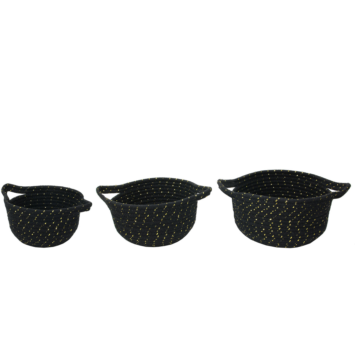 Panier Rangement Coton Noir Et Fibre Dore X3