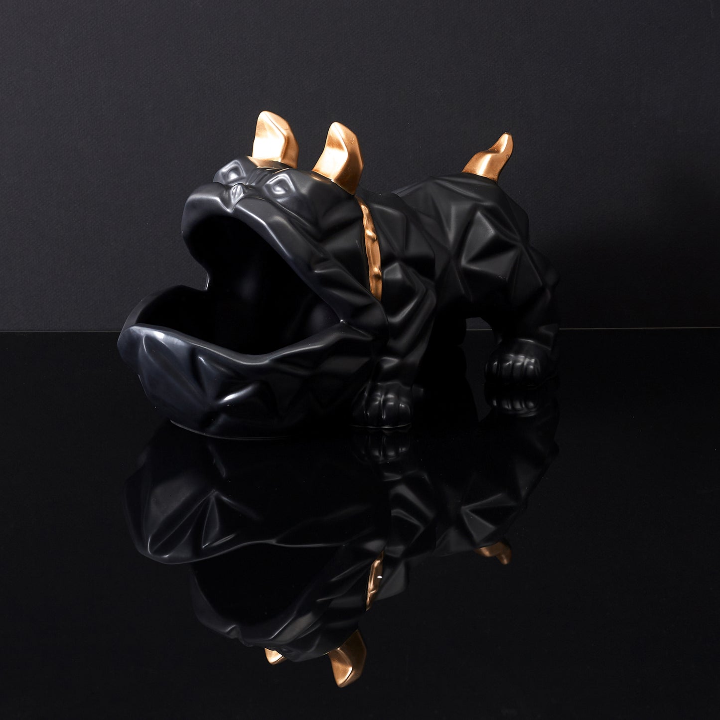 Sculpture Ceramique Bulldog Noir Vide Poche