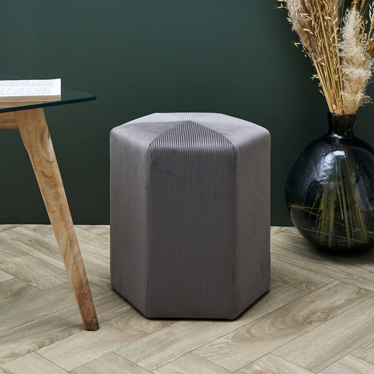 Pouf Velours Cotele 35Cm Giulia Gris Fonce
