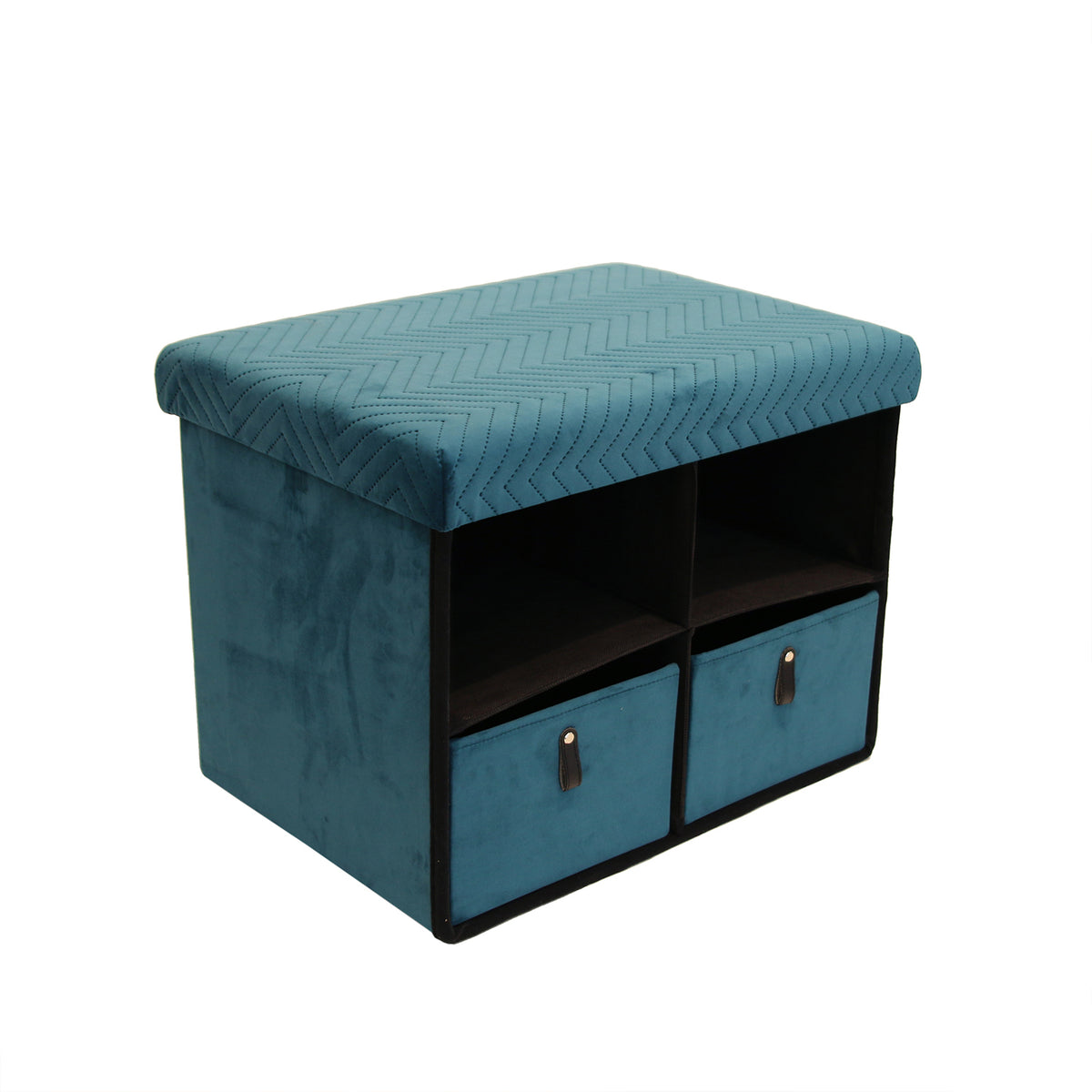 Banc Pliable Tiroir X2 Velours A Motif Bleu